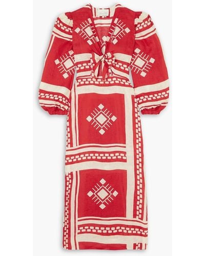 Johanna Ortiz Sun Goddess Cutout Printed Linen Maxi Dress - Red