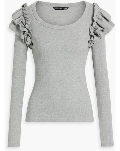 Veronica Beard Avedon Ruffled Ribbed Stretch-cotton Jersey Top - Gray