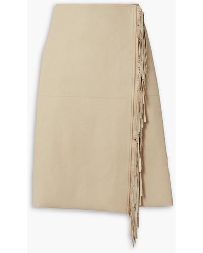 Stella McCartney Fringed Faux Leather Wrap Skirt - Natural