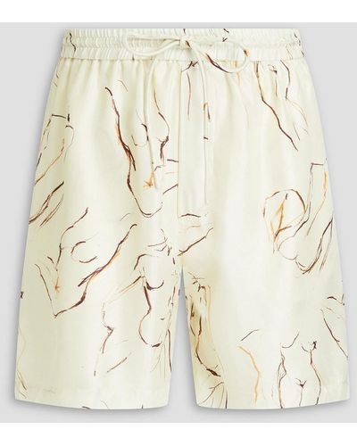 Nanushka Printed Silk-twill Drawstring Shorts - Natural