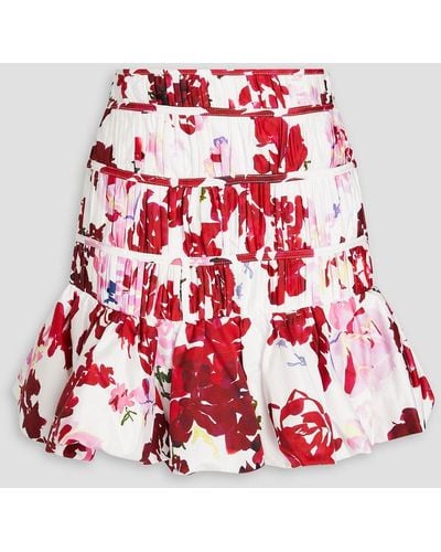 Aje. La Vie Pleated Floral-print Cotton Mini Skirt - Red