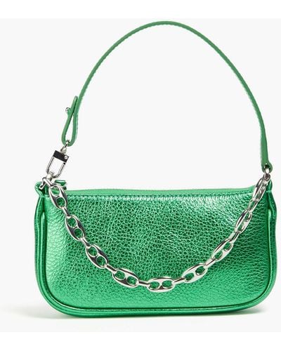 BY FAR Rachel Mini Metallic Croc-effect Leather Shoulder Bag - Green