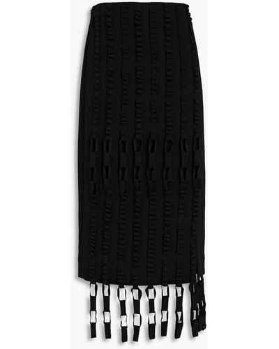 Ferragamo Fringed Wool-twill Midi Skirt - Black