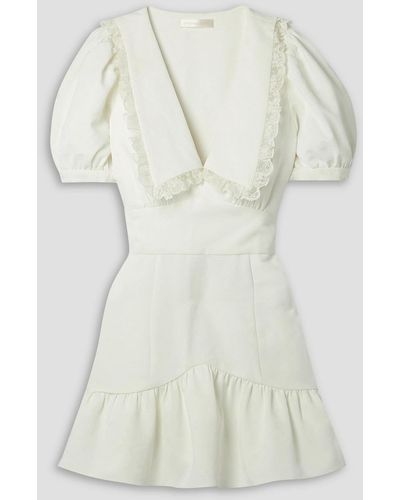 LoveShackFancy Jonnie Lace-trimmed Crepe-jacquard Mini Dress - White
