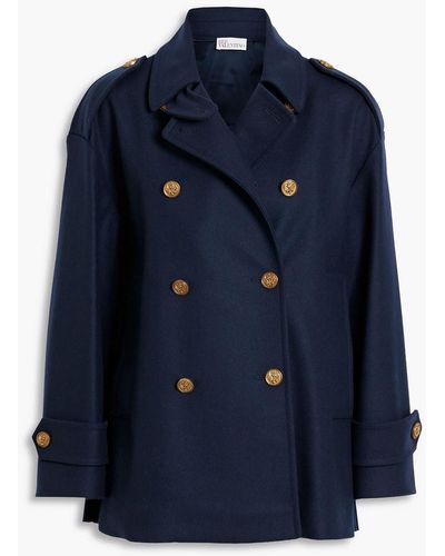 RED Valentino Double-breasted Pleated Wool And Cashmere-blend Drill Coat - Blue