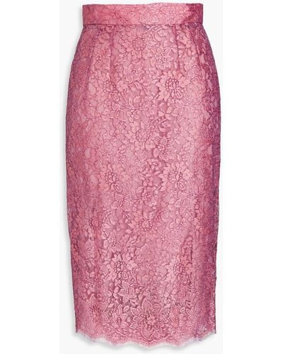 Dolce & Gabbana Rock aus schnurgebundener spitze in metallic-optik mit muschelsaum - Pink