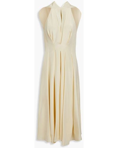 Victoria Beckham Cutout Pleated Silk-crepe Midi Dress - Natural