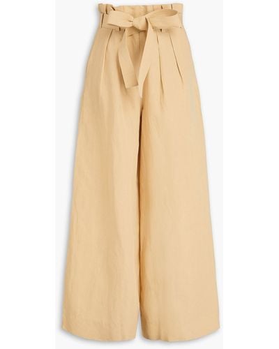 Ulla Johnson Gitana Belted Cotton, Linen And Silk-blend Wide-leg Pants - Natural