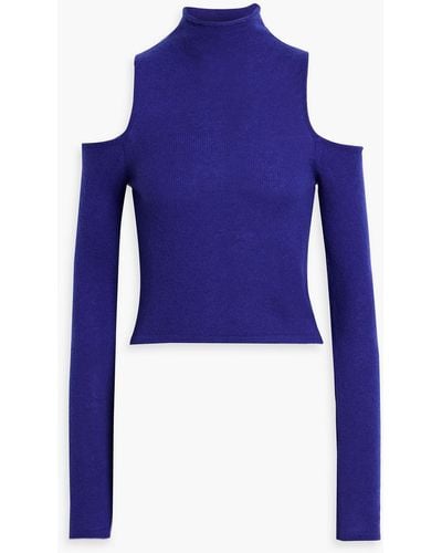 LAPOINTE Cold-shoulder Cashmere And Silk-blend Turtleneck Jumper - Blue