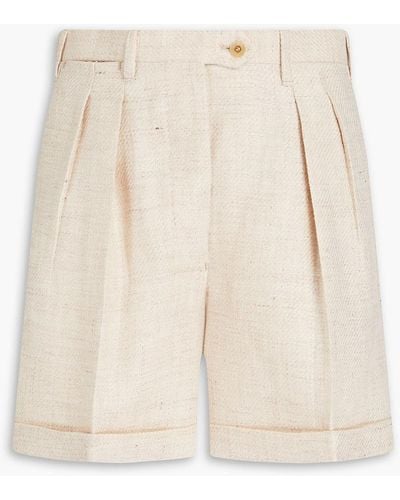 Giuliva Heritage Pleated Linen And Woo-blend Shorts - Natural