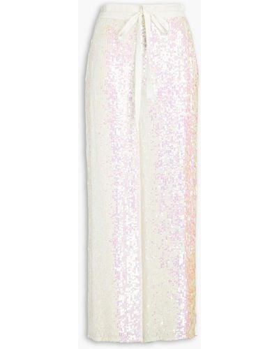 Temperley London Bia Sequined Crepe De Chine Wide-leg Trousers - White