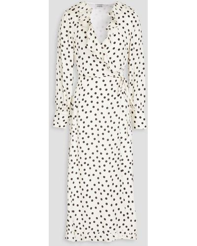 Claudie Pierlot Midi-wickelkleid aus twill mit polka-dots und rüschen - Weiß