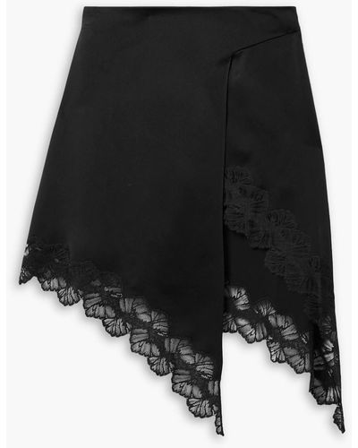 Stella McCartney Asymmetric Wrap-effect Lace-trimmed Satin Mini Skirt - Black
