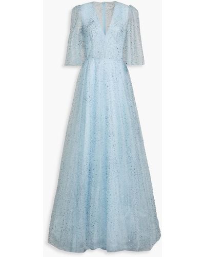 Costarellos Glittered Tulle Gown - Blue