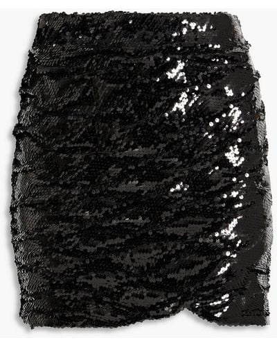 Ronny Kobo Balissa Ruched Sequined Mesh Mini Skirt - Black