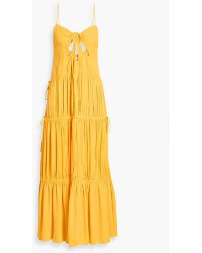 Jonathan Simkhai Lina Tiered Cutout Crepon Maxi Dress - Yellow