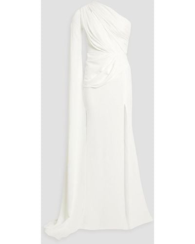 Rhea Costa One-sleeve Draped Crepe Gown - White