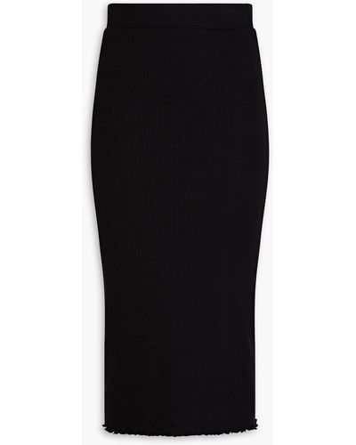 The Range Ribbed Tm-blend Midi Skirt - Black
