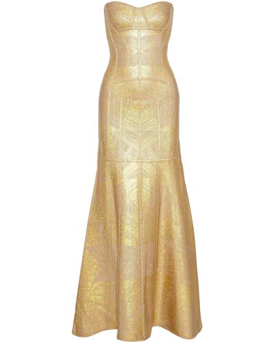 Hervé Léger Hervé Léger Woman Merlyn Strapless Metallic Bandage Gown Gold