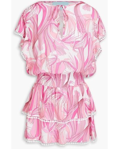 Melissa Odabash Keri Tiered Printed Mousseline Mini Dress - Pink