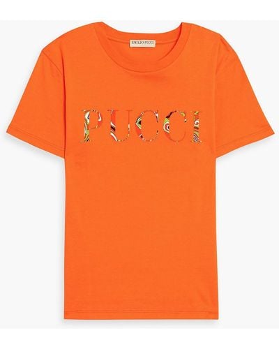 Emilio Pucci T-shirt aus baumwoll-jersey mit applikationen - Orange