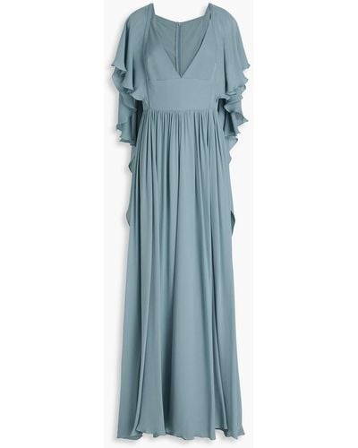 Elie Saab Ruffled Silk-crepe Gown - Blue