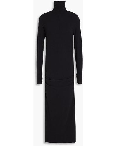 James Perse Ruched Cotton-blend Jersey Turtleneck Maxi Dress - Black
