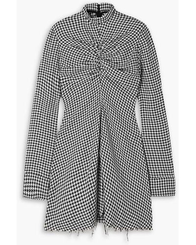 Marques'Almeida Ruched Houndstooth Cotton Turtleneck Mini Dress - Grey