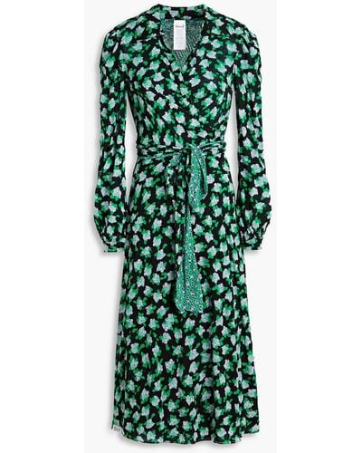 Diane von Furstenberg Phoenix Reversible Printed Stretch-mesh Midi Wrap Dress - Green