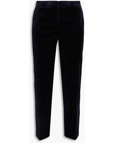 Theory Cropped Cotton-blend Velvet Tapered Pants - Black