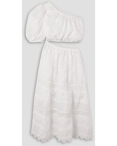 Waimari Jade One-shoulder Guipure Lace And Cotton-blend Voile Midi Dress - White