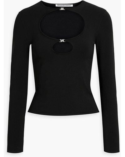 T By Alexander Wang Cutout Crystal-embellished Stretch-knit Top - Black