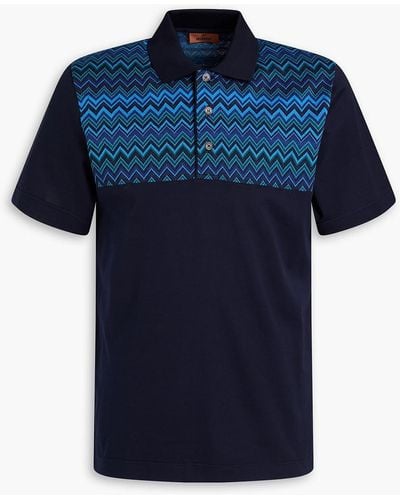 Missoni Crochet Knit-paneled Cotton Polo Shirt - Blue