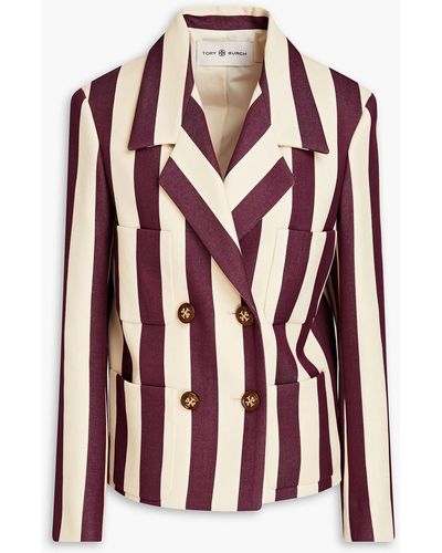 Tory Burch Striped Wool And Cotton-blend Blazer - Pink
