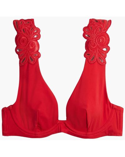 Agent Provocateur Cilla Mesh-trimmed Broderie Anglaise Underwi Bikini Top - Red