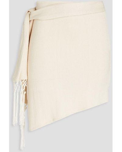 Savannah Morrow Asymmetric Fringed Cotton And Silk-blend Mini Skirt - Natural