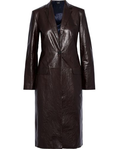 Theory Glossed Textured-leather Coat - Brown