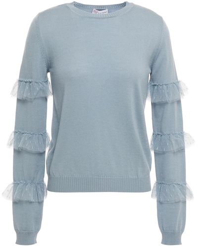 RED Valentino Point D'esprit-trimmed Wool Sweater - Blue