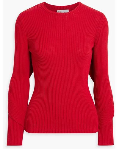 RED Valentino Ruffled Ribbed Cotton Sweater - Red