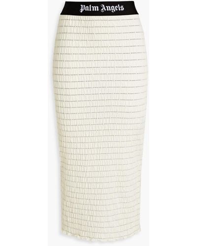 Palm Angels Shirred Printed Cotton-blend Jersey Midi Skirt - White
