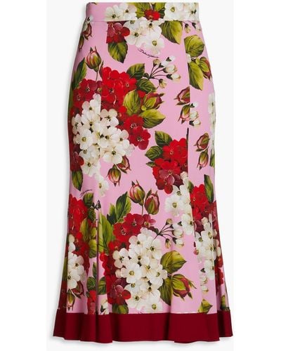 Dolce & Gabbana Floral-print Crepe De Chine Midi Skirt - Red