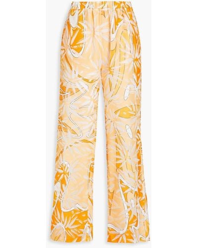 Sara Battaglia Printed Mousseline Wide-leg Trousers - Yellow