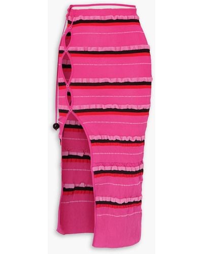 Jacquemus Concha Cutout Striped Ruched Seersucker Midi Skirt - Pink