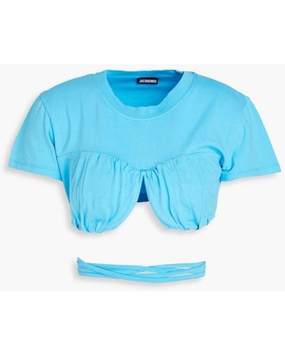 Jacquemus Baci cropped t-shirt aus baumwoll-jersey mit bügel - Blau