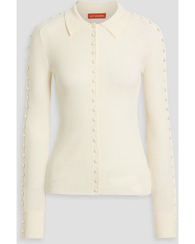 Altuzarra Button-detailed Ribbed Wool And Silk-blend Top - White