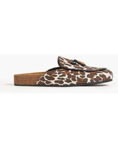 Tory Burch Tory Charm Leopard-print Canvas Mules - Brown