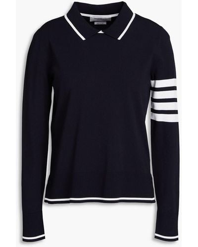 Thom Browne Striped Knitted Polo Jumper - Blue