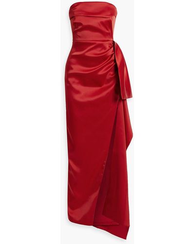 Nicholas Erelyn Strapless Draped Satin Gown - Red