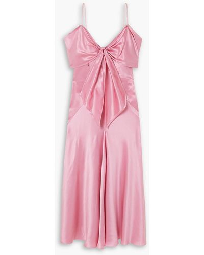 Anna Mason Lily Bow-detailed Cold-shoulder Silk-satin Midi Dress - Pink