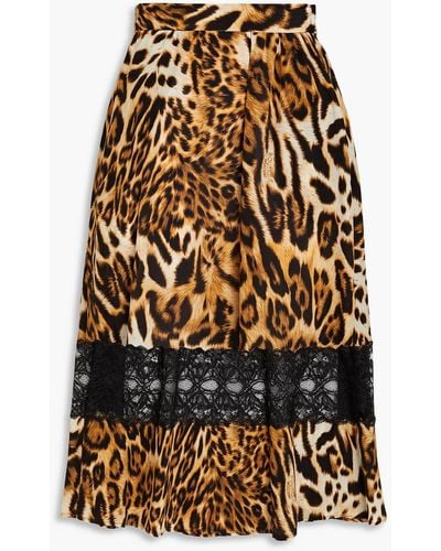 Boutique Moschino Lace-trimmed Leopard-print Silk Crepe De Chine Midi Skirt - Multicolor